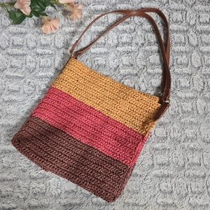Time and Tru Boho Knit Tri-Color Paper Tote Bag Eco Purse